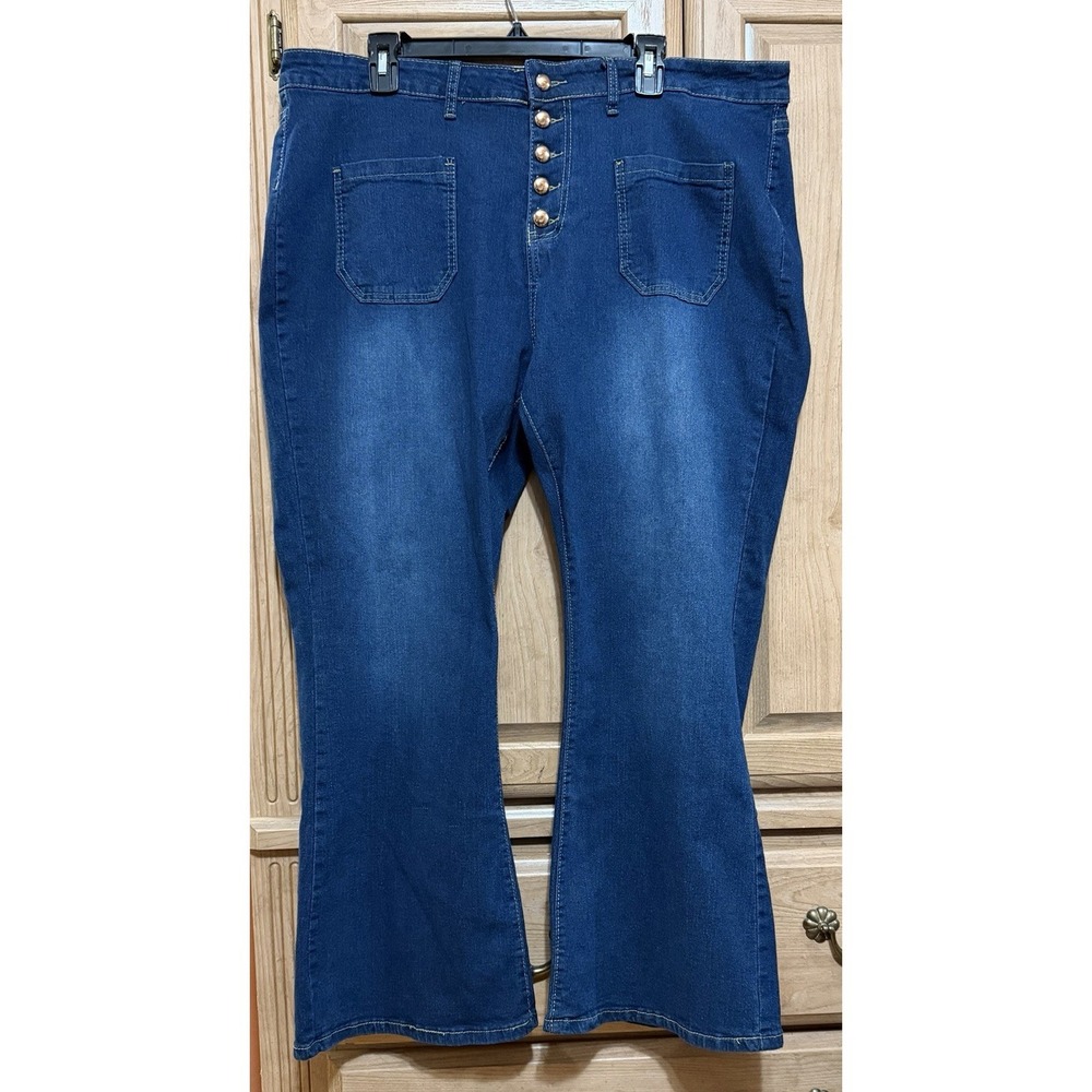 Women's Bootcut Jeans Plus Size 4XL Stretch Blue Denim Medium Wash Button Fly